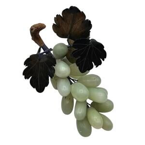 Vintage Large Chinese Carved Stone Fruit Jade GRAPES w/ Leaves
